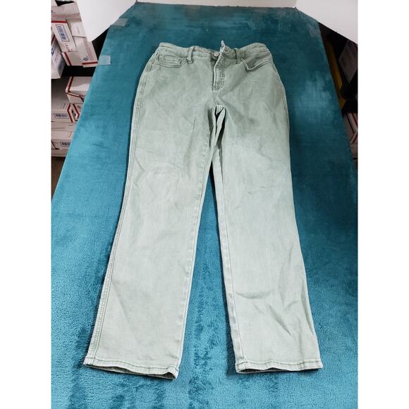 Chicos Jeans 1.5 US Size 10 Womens Green Stretch Pants Mid Rise Straight Ankle - Picture 1 of 12
